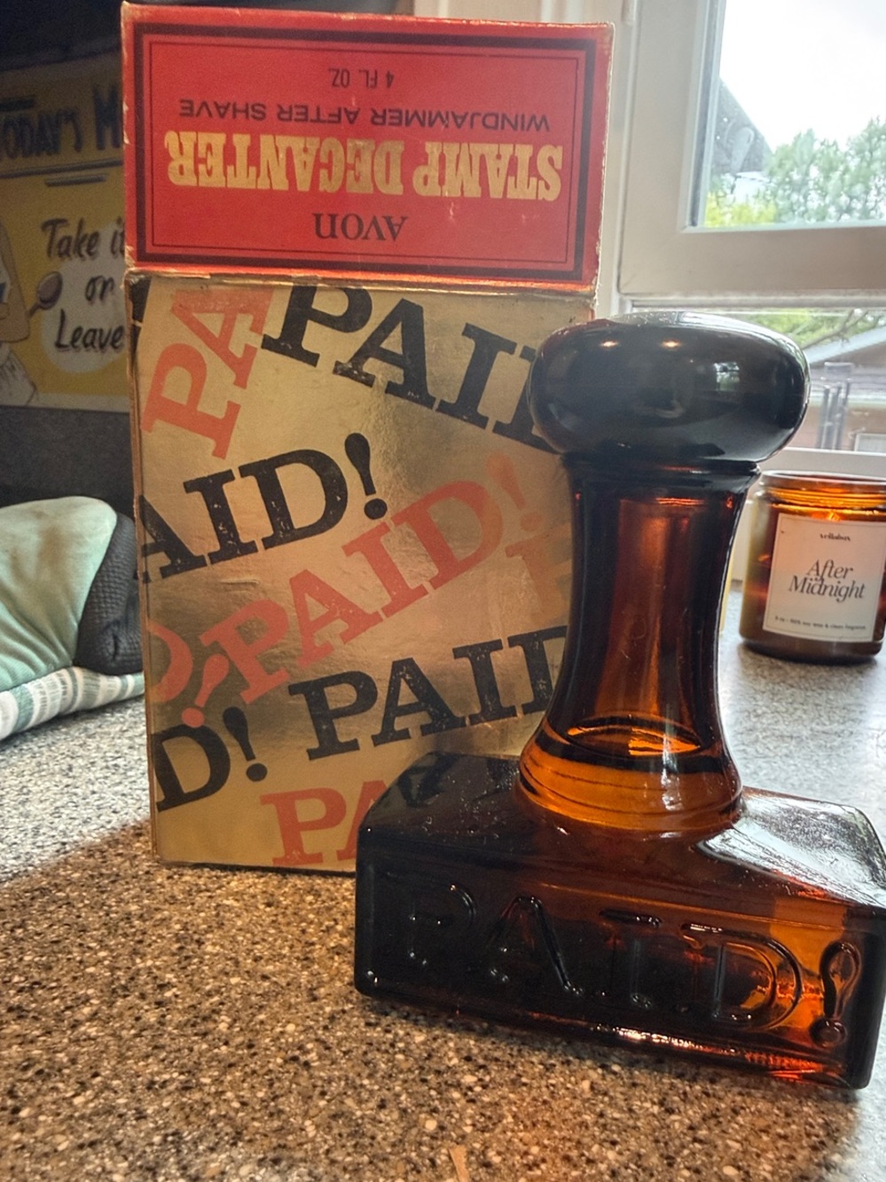 Avon PAID!  Stamp Decanter Bottle of Windjammer After Shave with Box.